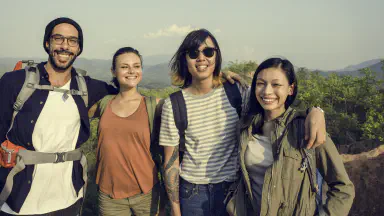 Drone shot of friends travelling.